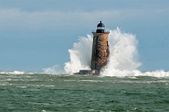 Large Wave Covers Tower of Whaleback Lighthouse in Maine